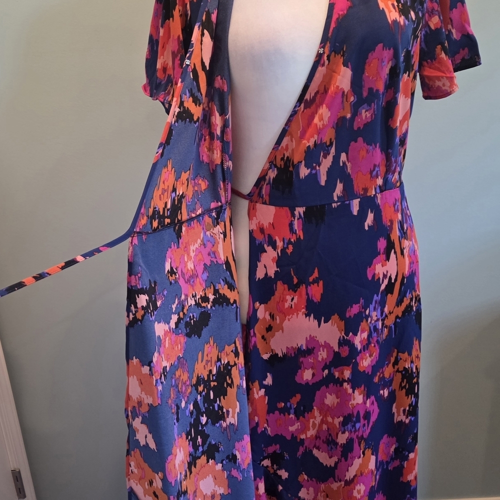 Prettygarden Floral Midi Maxi Wrap Dress Size Large Short Sleeve Floral - Picture 12 of 16
